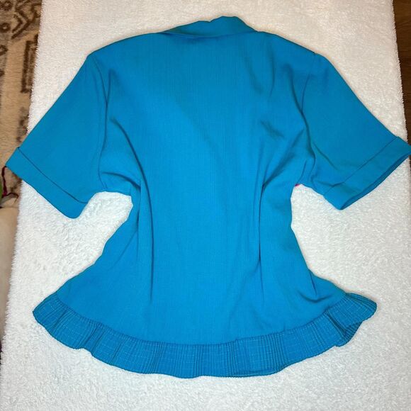 Vintage Patchwork Button-Up blouse \ Retro 80's Blouse \ Blue Button-Up - Picture 11 of 11